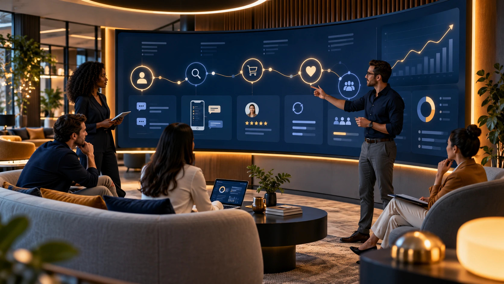 Team coordinating customer service and retention programs